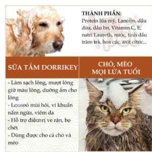 Sữa tắm cho chó mèo Dorrikey trị ve rận, nấm, ngứa, viêm da, khử hôi, dưỡng mượt lông (510ml)