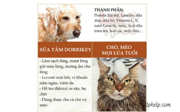 Sữa tắm cho chó mèo Dorrikey trị ve rận, nấm, ngứa, viêm da, khử hôi, dưỡng mượt lông (510ml)